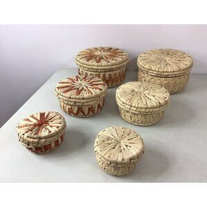 Vintage Wicker Woven Nesting Storage Baskets Lot As Shown